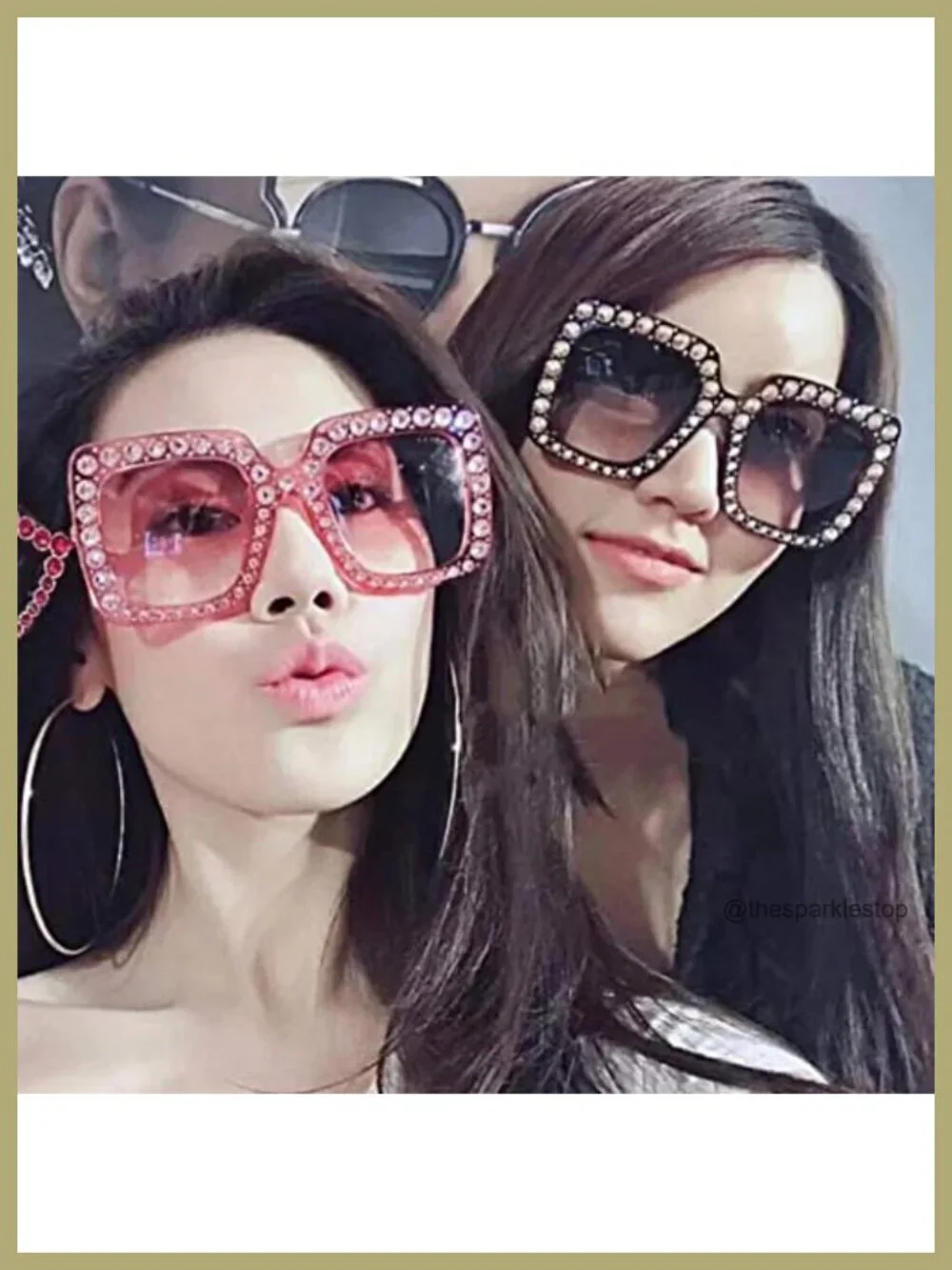 Oversized Rhinestone Square Sunglasses Women Glam Acetate Frame UV Protection
